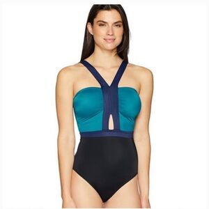 Coastal Blue One Piece Swimsuit Aqua/Teal blue & Navy - Size 3X 24/26